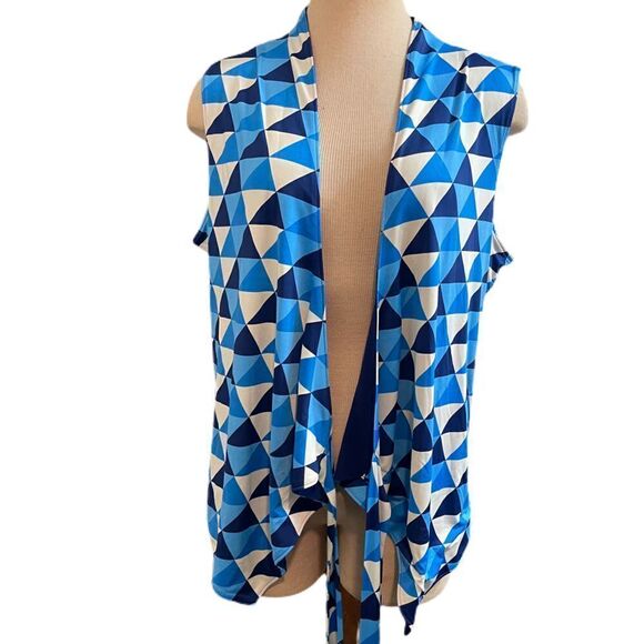 Nikki Poulos Blue White Retro Boho Tank Shirt Blouse Size 1X - Picture 4 of 7